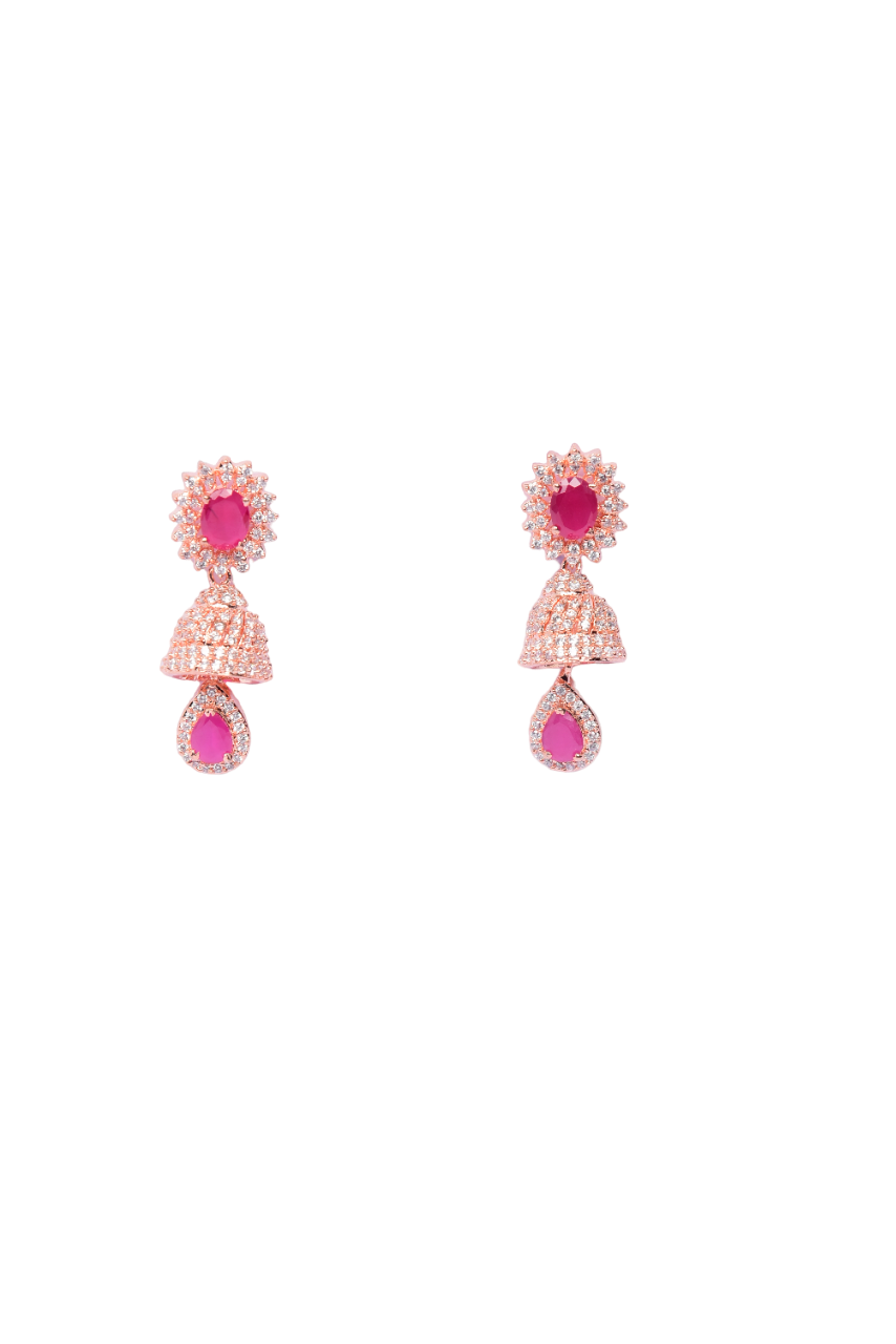Namokriti Rose Gold-Plated Earrings | Artificial Diamond Studded with Ruby  Look